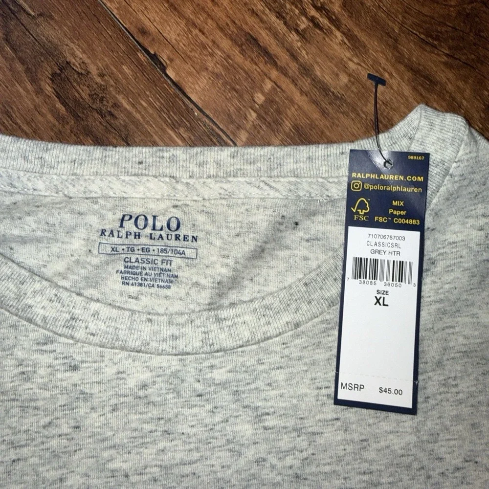 Polo Ralph Lauren‎ Light Grey Classic Long Sleeve Pocket Tee Men's XL NEW $45